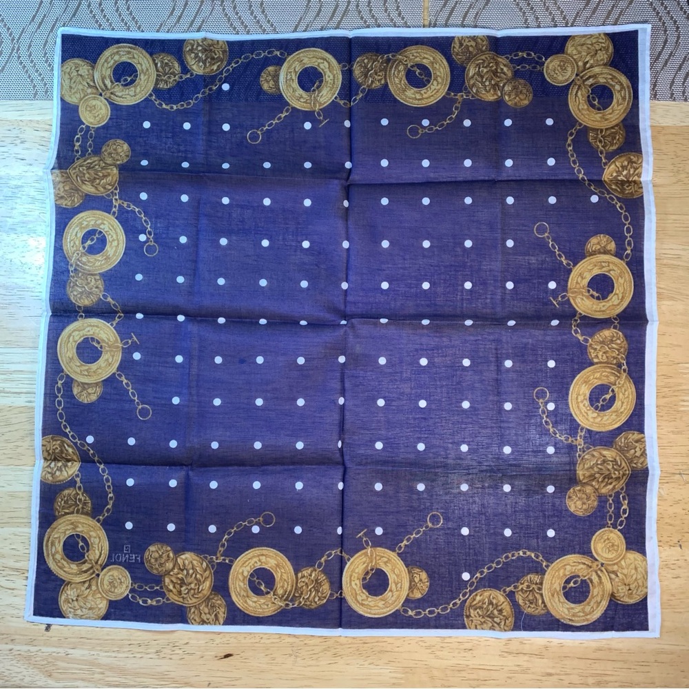 Like New Fendi Blue and Gold Handkerchief